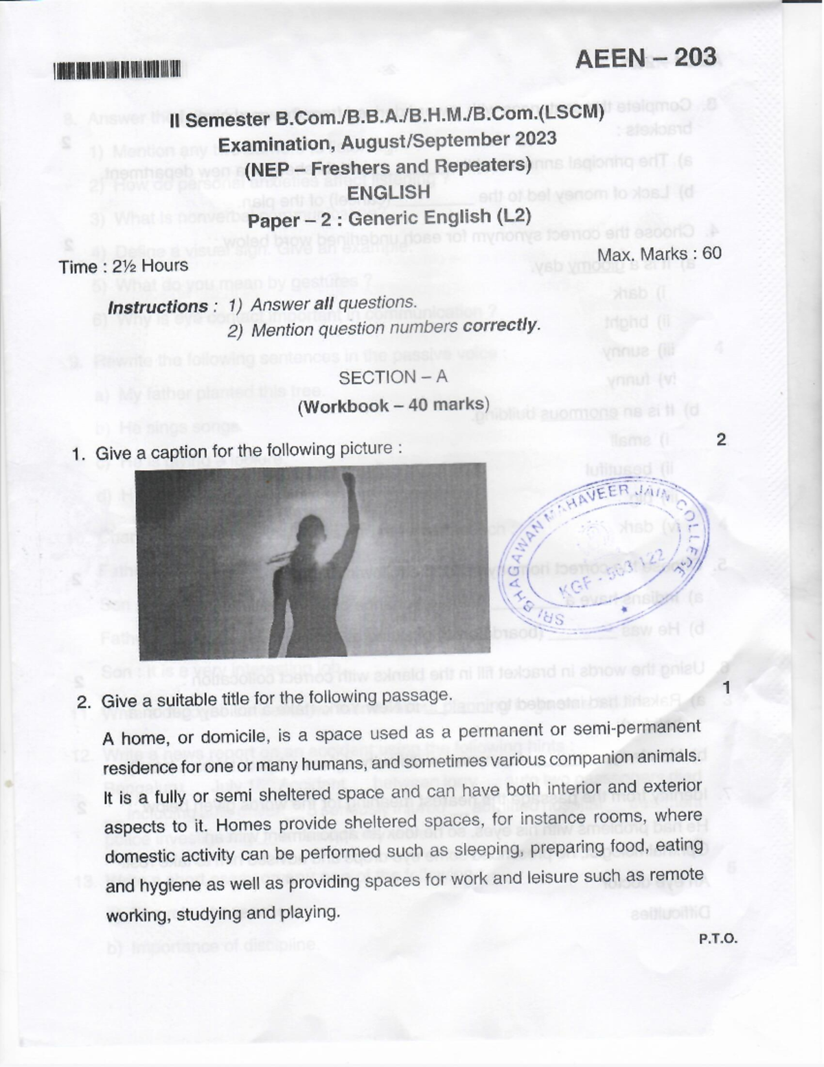 English NEP FR 4 - Final Exam Question Paper - Studocu
