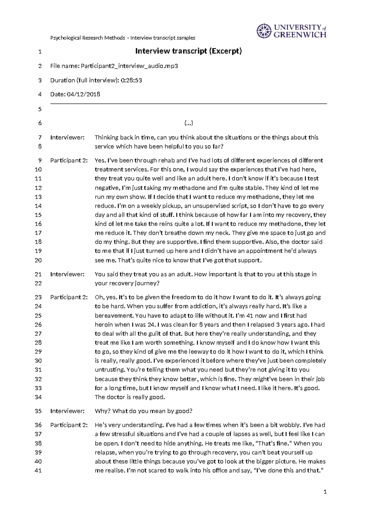 Psychological Research Methods - Participant 3 Interview Transcript ...