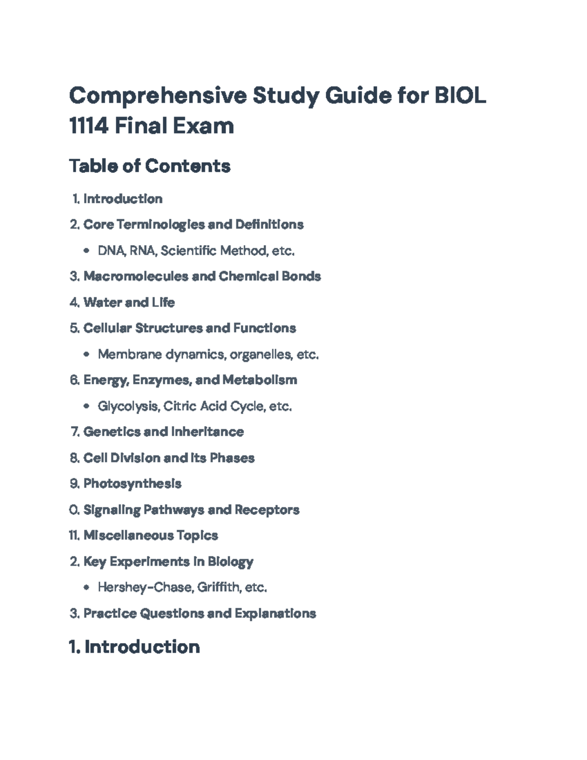 Comprehensive Study Guide for BIOL 1114 Final Exam - Macromolecules and ...
