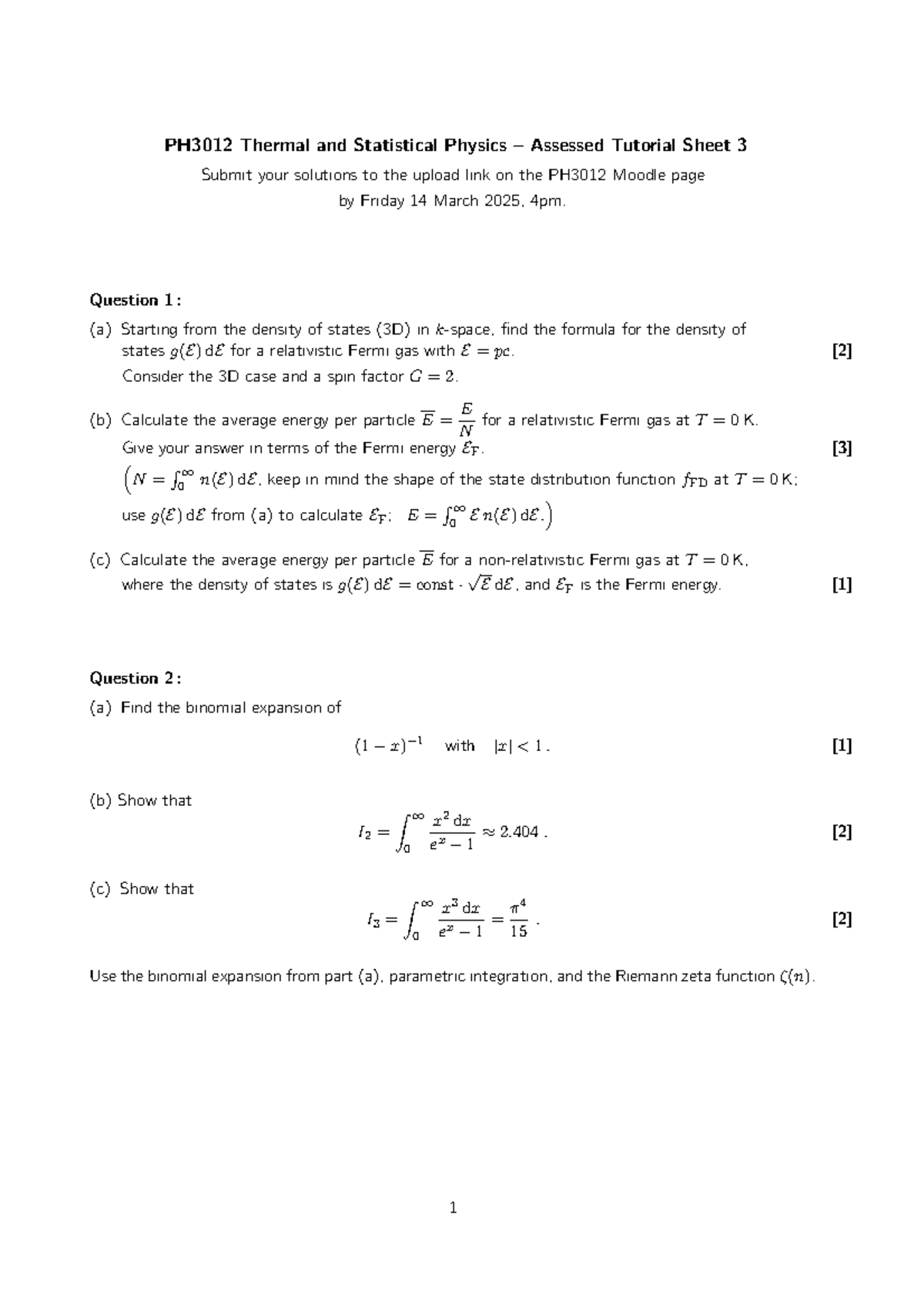 PH3012 Thermal & Statistical Physics Tutorial Sheet 3 (2024-25) - Studocu