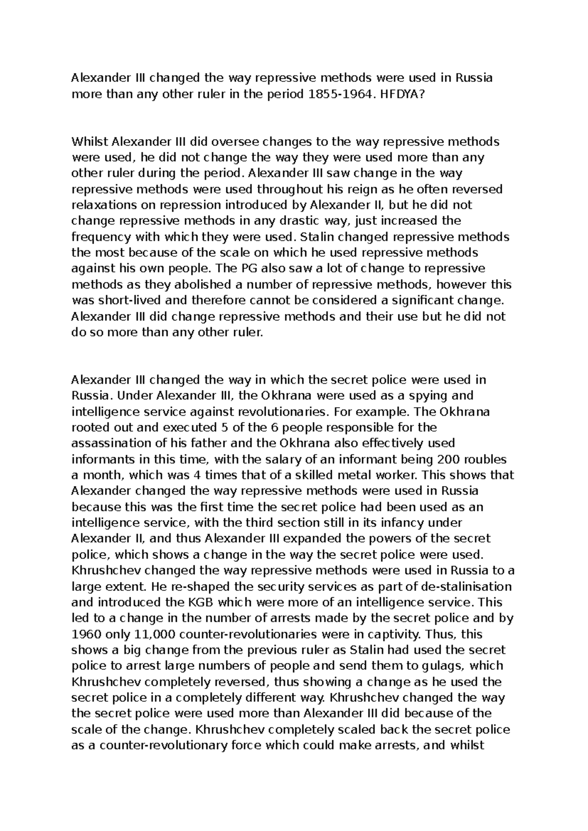 HIST101: Essay on the Repressive Methods of Alexander III in Russia ...