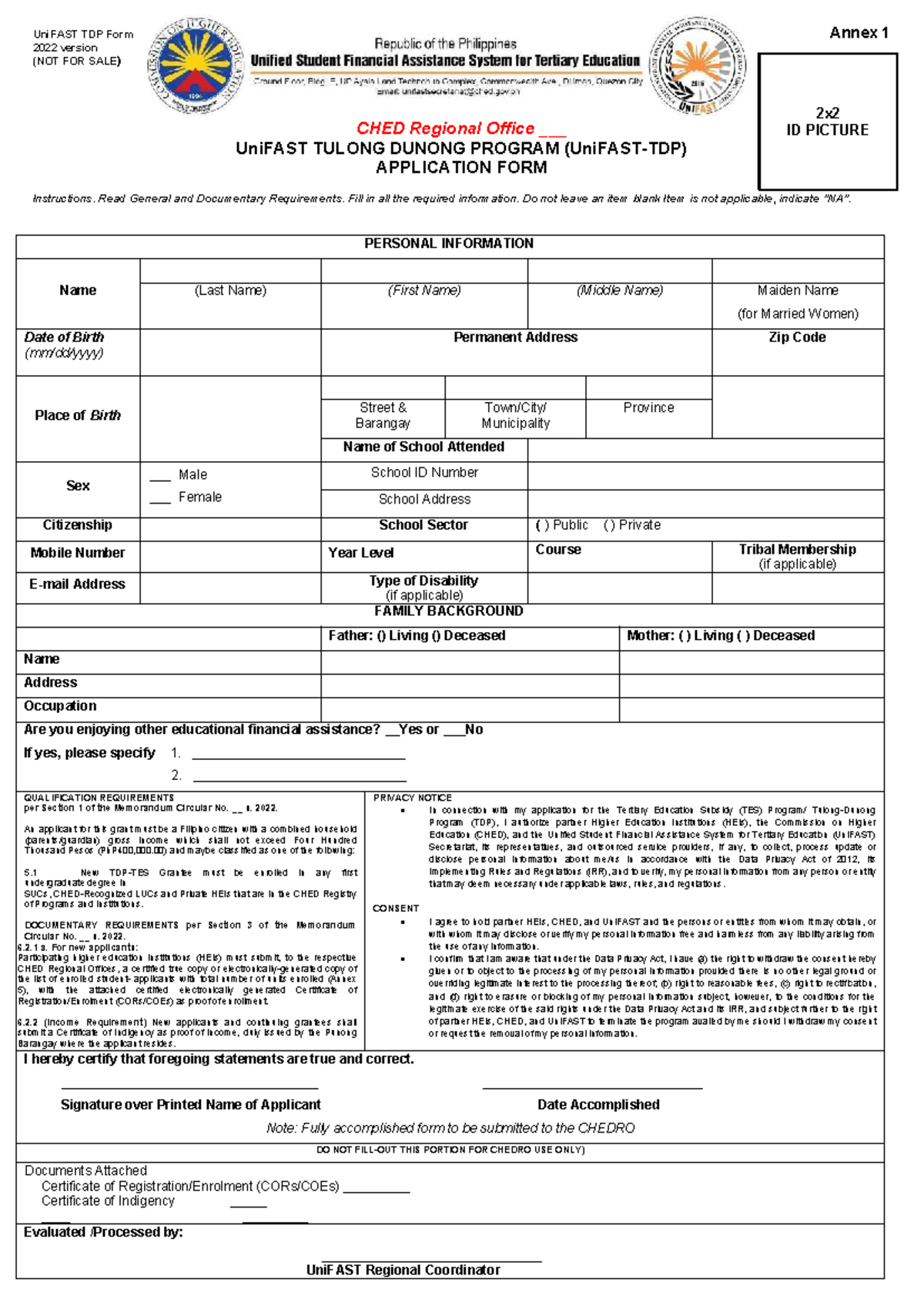 UniFAST TDP Application Form 2022: Guidelines & Requirements - Studocu image.