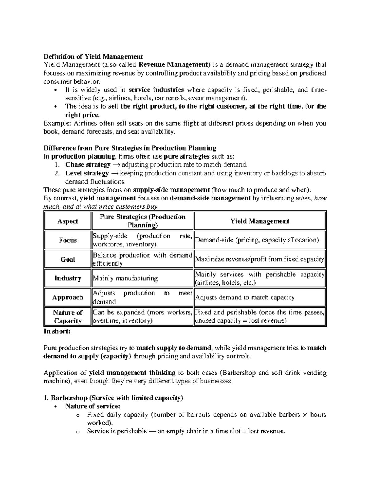 Yield Management: BBA Final Year Lecture Notes on Revenue Strategies ...