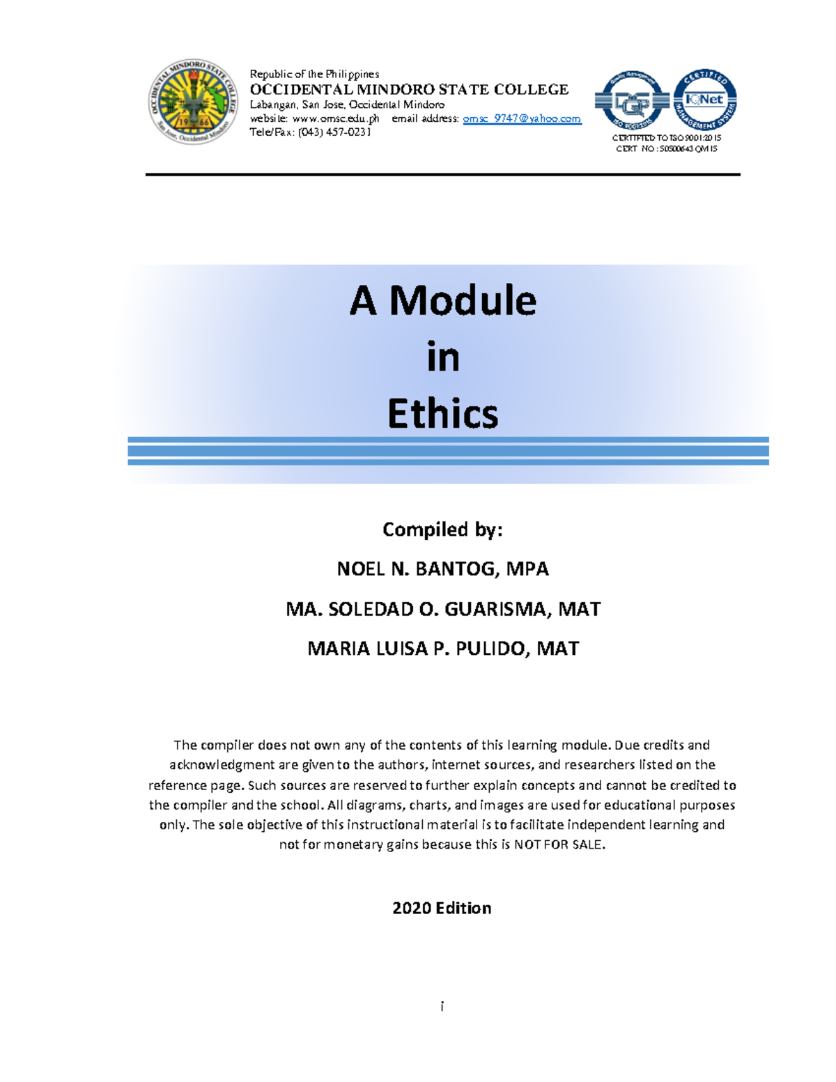 A Module in Ethics (2020 Edition) - Philosophy Course Materials - Studocu