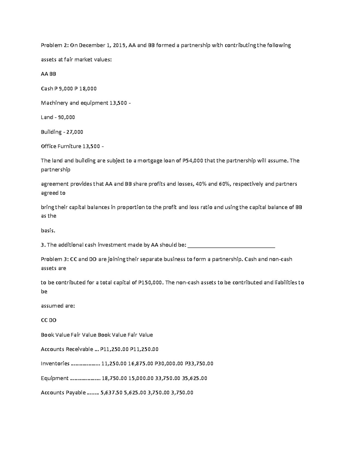 Partnership Formation Quiz (ACCT 101) - Capital Contributions ...