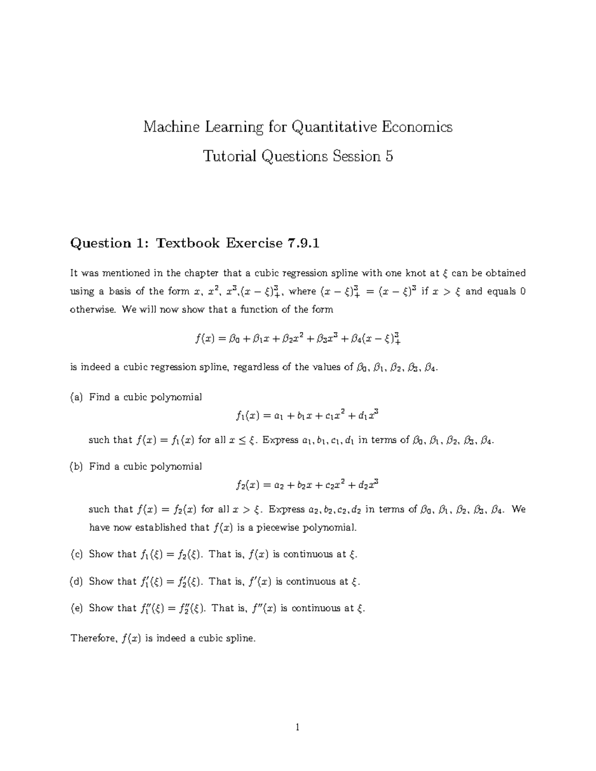 Machine Learning for Quantitative Economics: Tutorial Questions ...