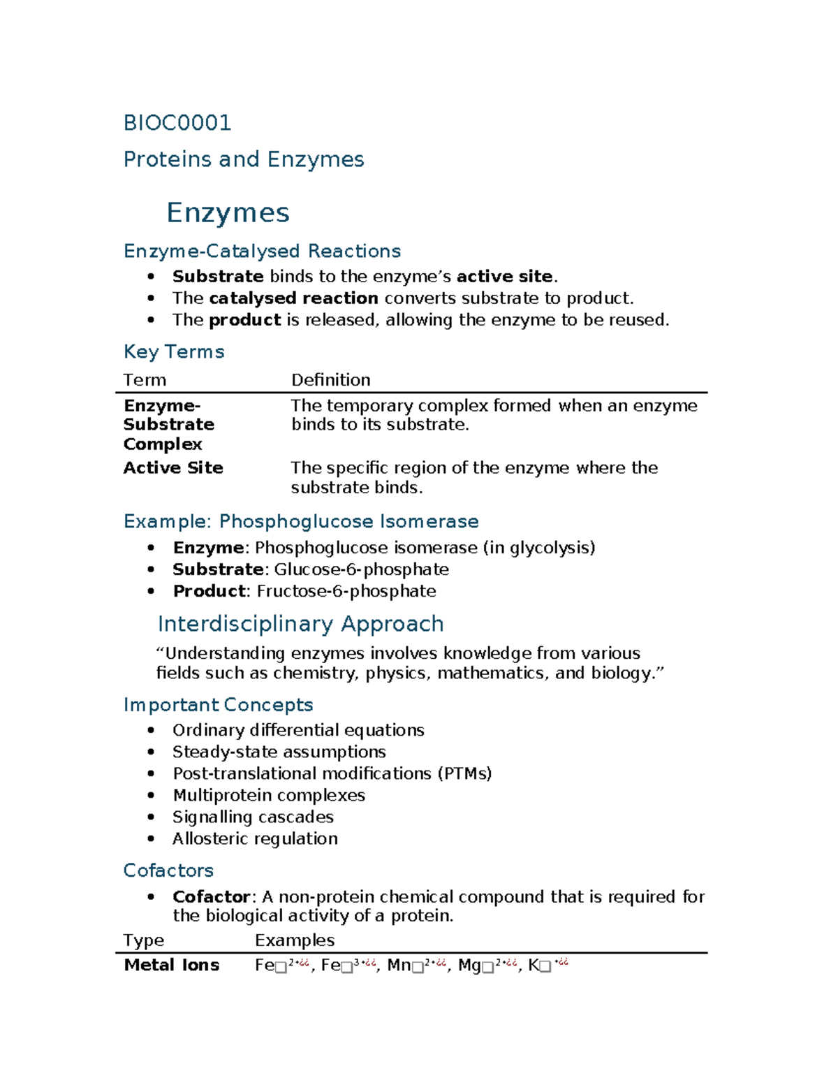 Protein 10 - Lecture notes on enzymes and their reactions - Studocu