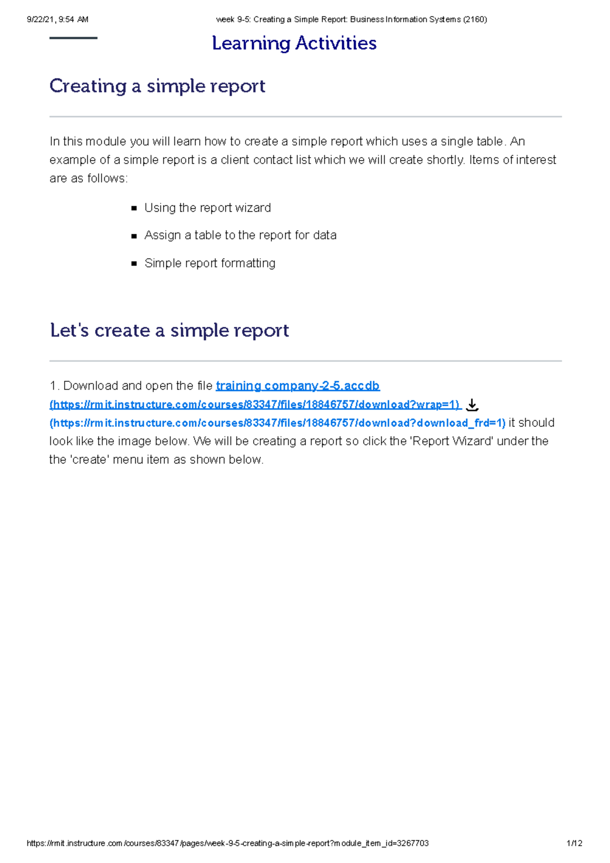 Creating a Simple Report: Business Information Systems (2160) Guide ...