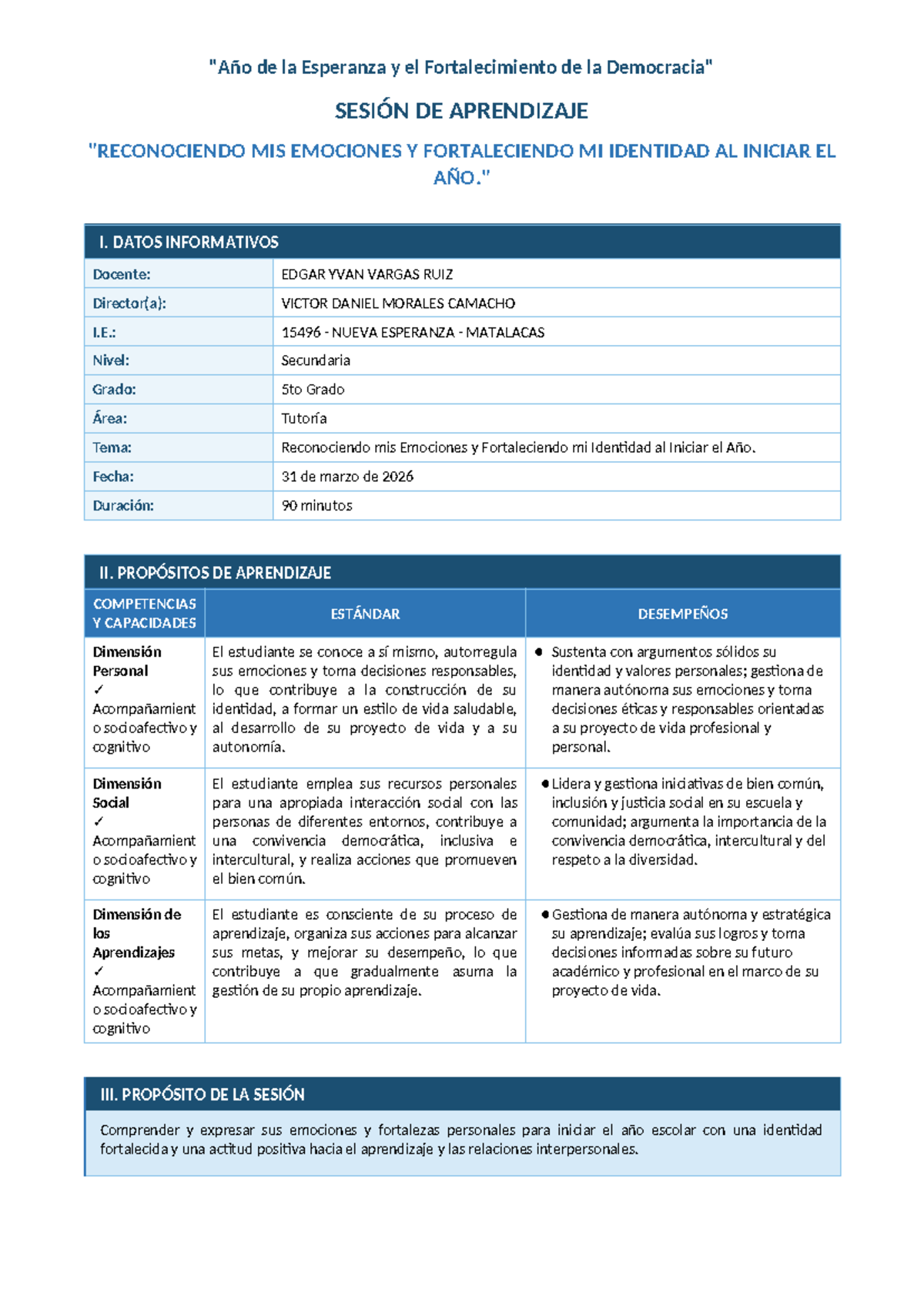 Sesión de Aprendizaje: Reconociendo Emociones y Fortaleciendo Identidad ...