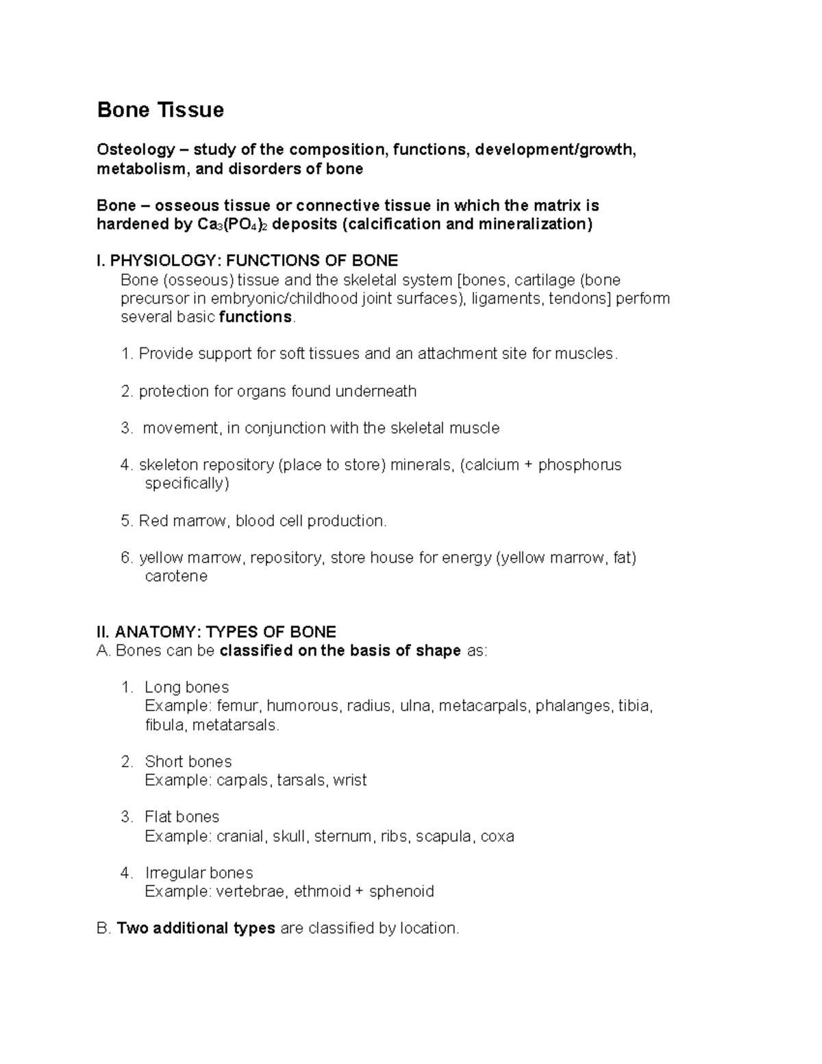 Bone Tissue Osteology Study Guide: Composition, Functions, and ...