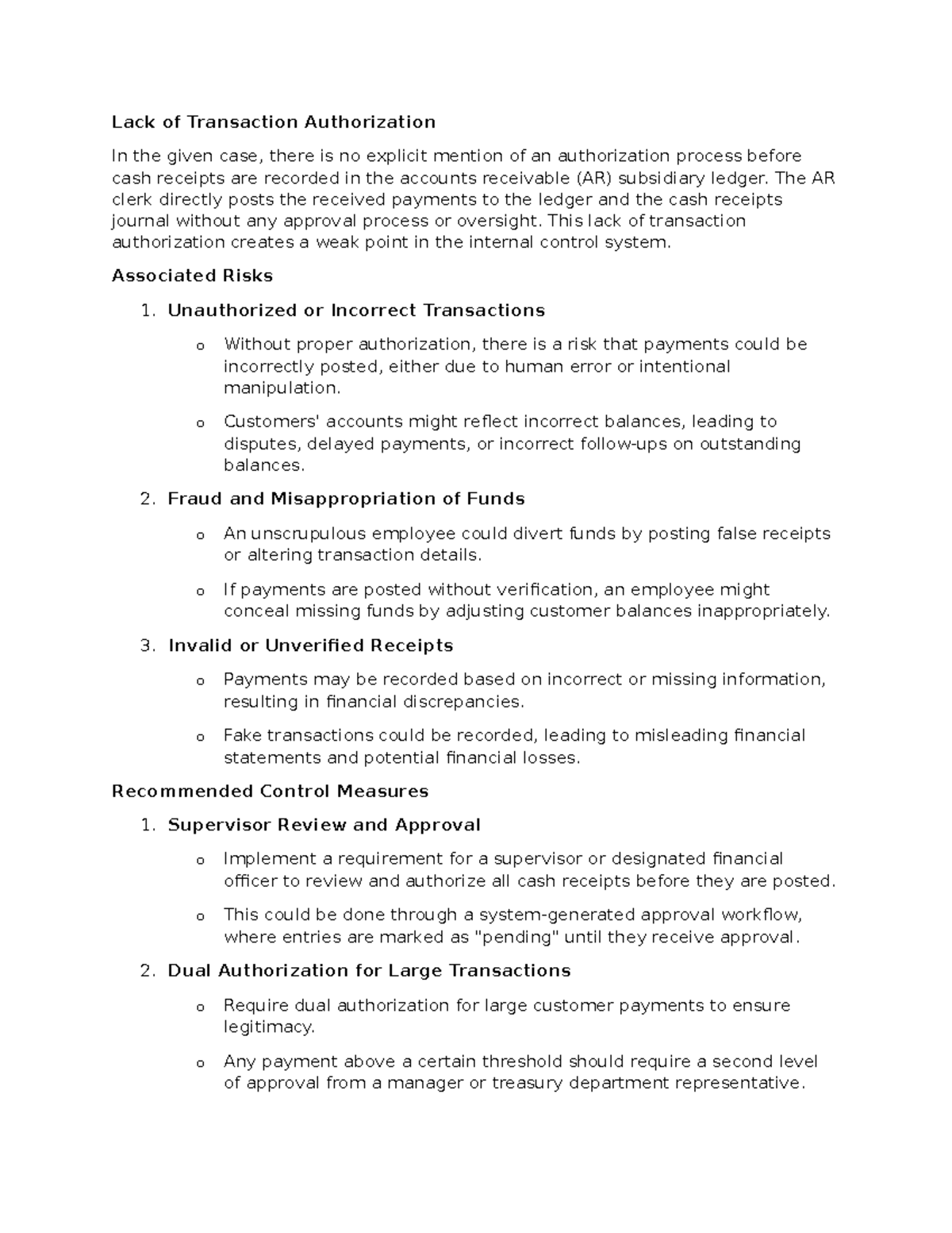 Lack of Authorization - Lack of Transaction Authorization In the given ...