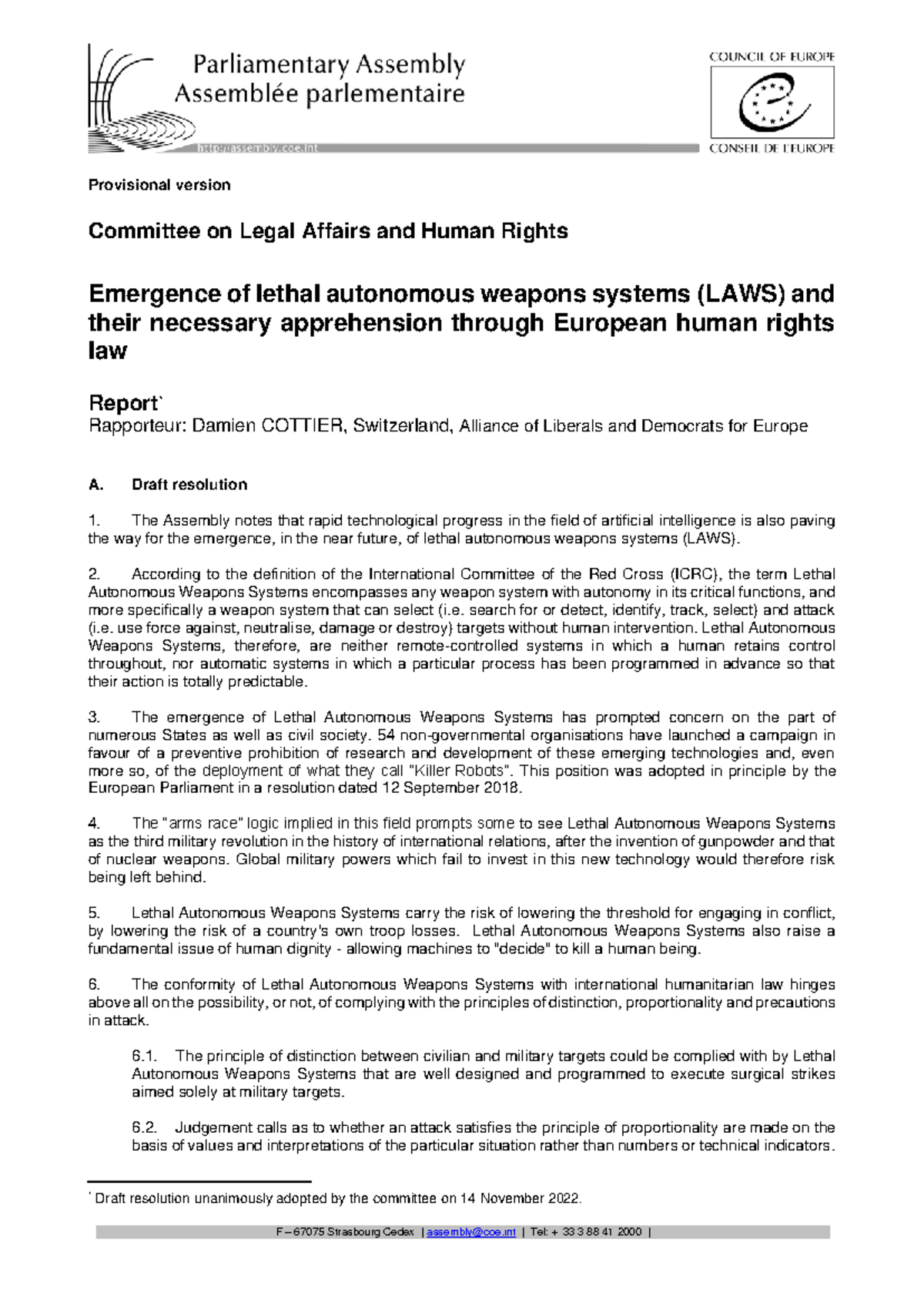 Report on LAWS and Their Apprehension in European Human Rights Law ...