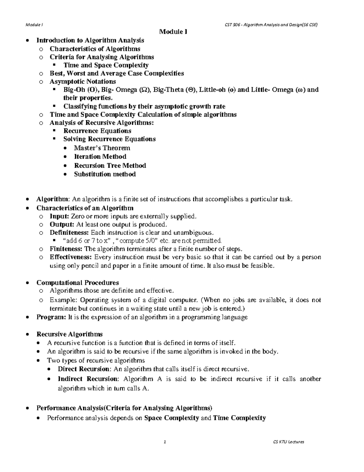 Module I CST 306 Algorithm Analysis and Design Notes (S6 CSE) - Studocu