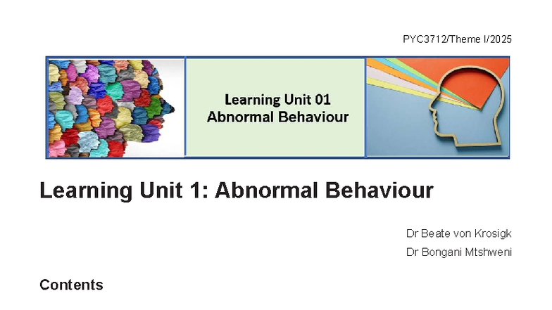 PYC3712: Learning Unit 1 - Understanding Abnormal Behaviour - Studocu