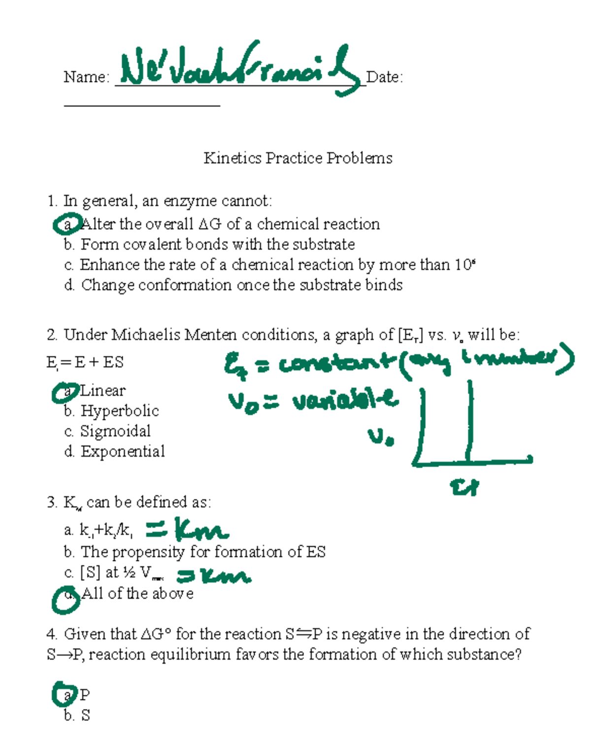 Chapter 7 Kinetics Practice Problems Worksheet - Studocu