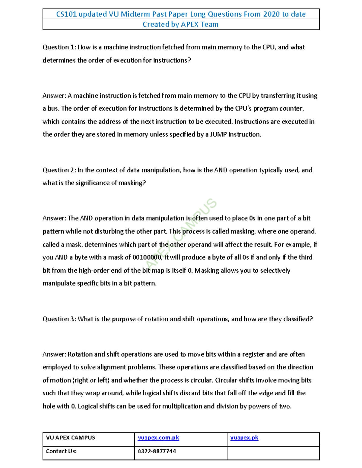 CS101 VU Midterm Past Paper: Long Questions from 2020 to Present - Studocu