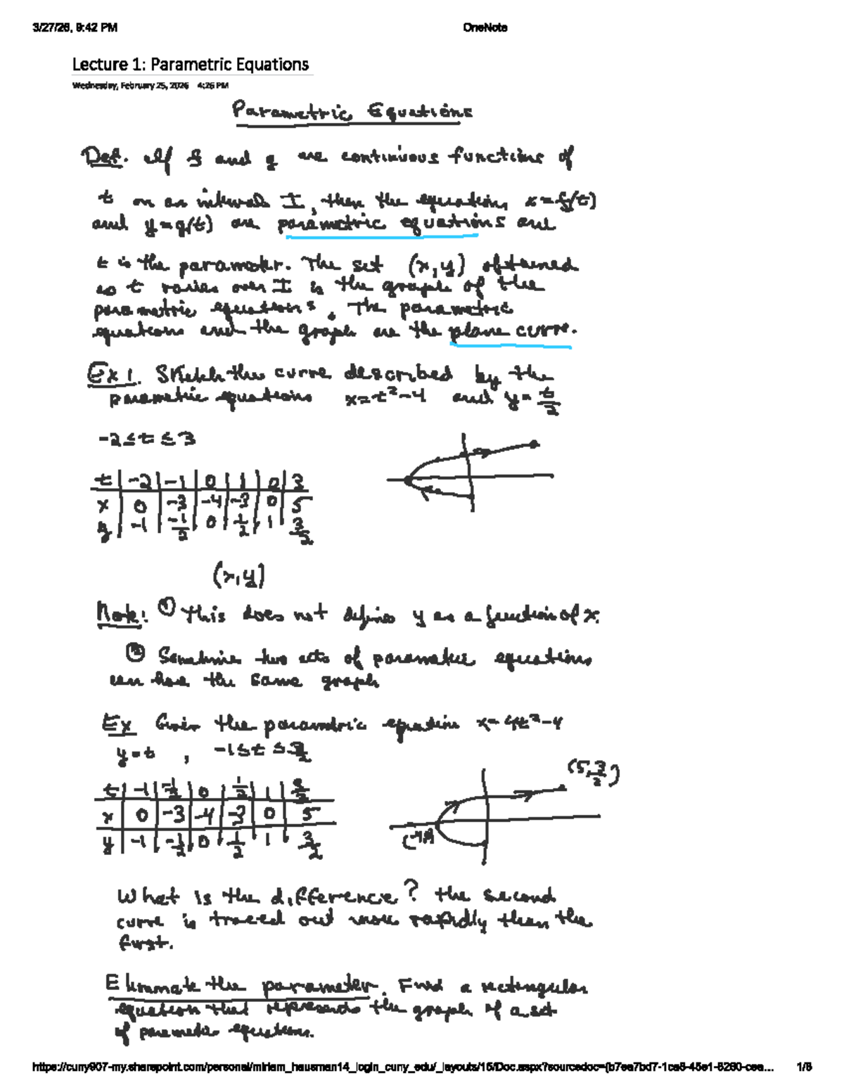 Lecture 1: Parametric Equations Overview (Course Code: 9:42 PM) - Studocu