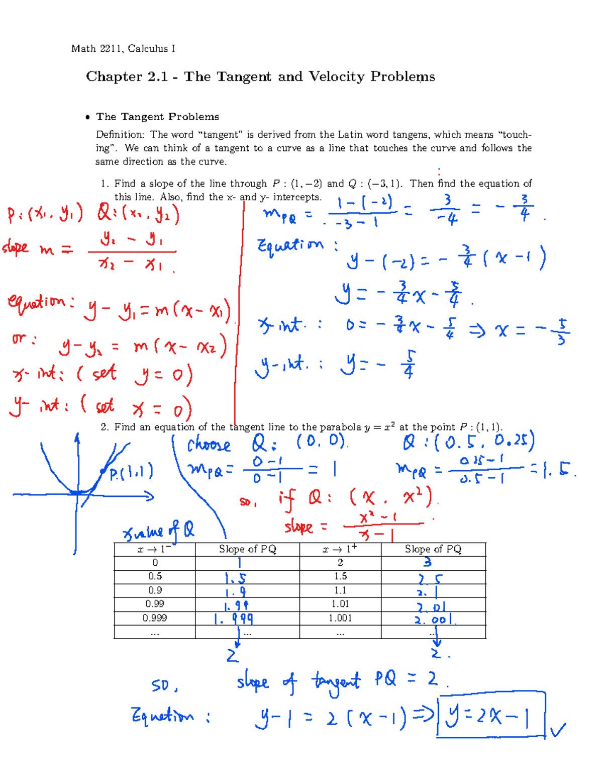 Sol. of Notes 2 - Yang Li - Math 2211, Calculus I Chapter 2 - The ...