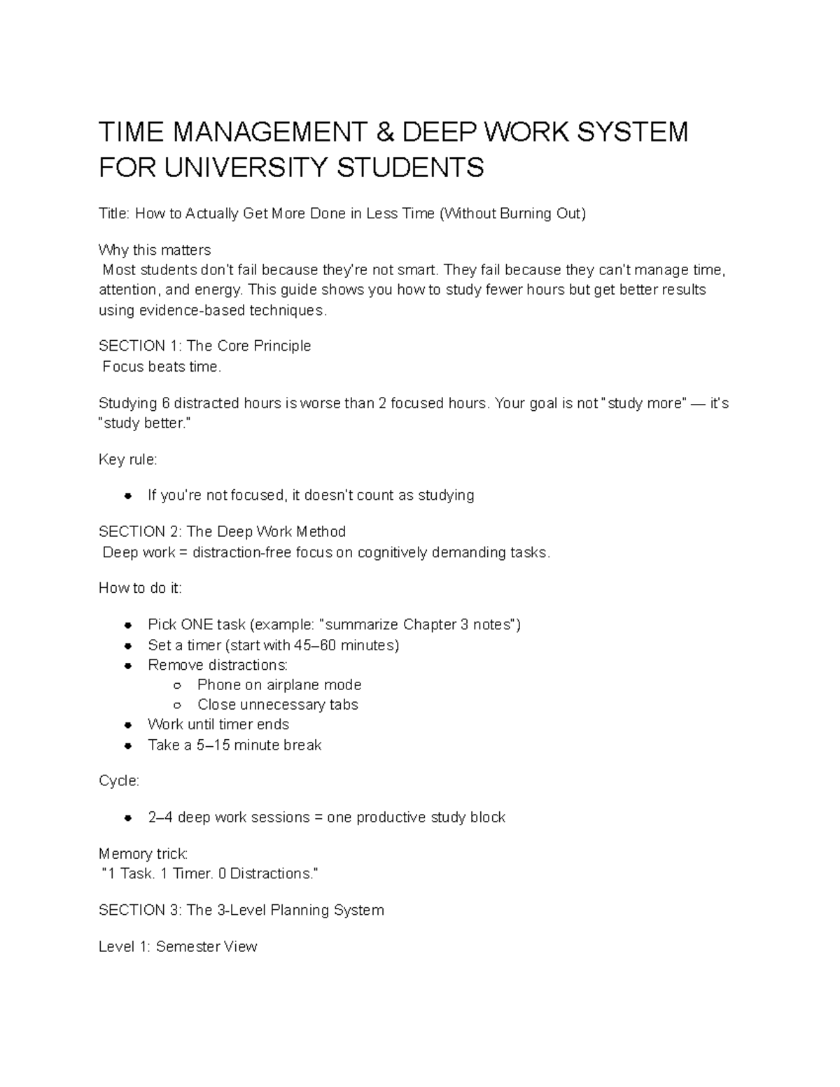 TIME MANAGEMENT & DEEP WORK SYSTEM FOR UNIVERSITY STUDENTS: A Practical ...