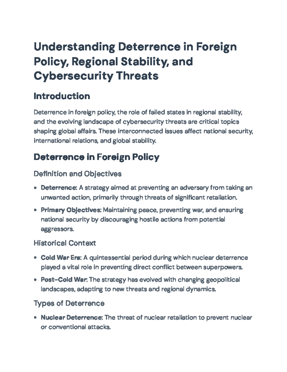 Deterrence, Failed States, and Cybersecurity: Impacts on Global ...