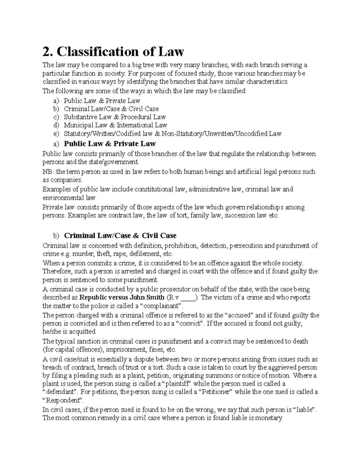 Introduction to Law Lesson 2: Classification of Law Explained - Studocu