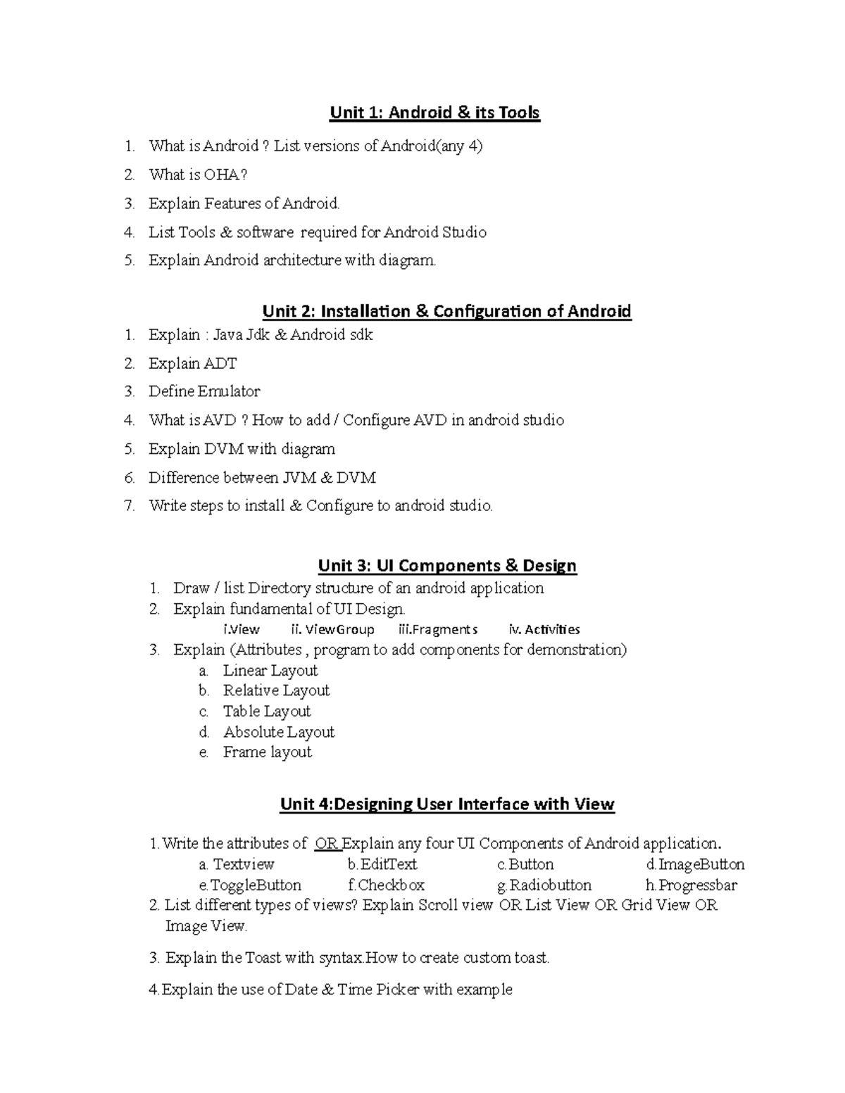 Assignment 1-4 250210 173130 - Unit 1: Android & its Tools 1. What is ...