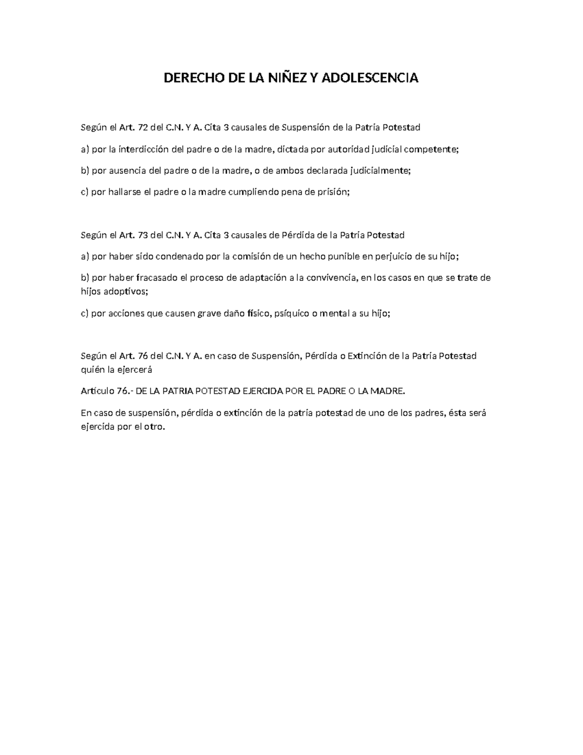 Derecho de la Niñez y Adolescencia: Patria Potestad y Causales - Studocu, image size:1200x1553