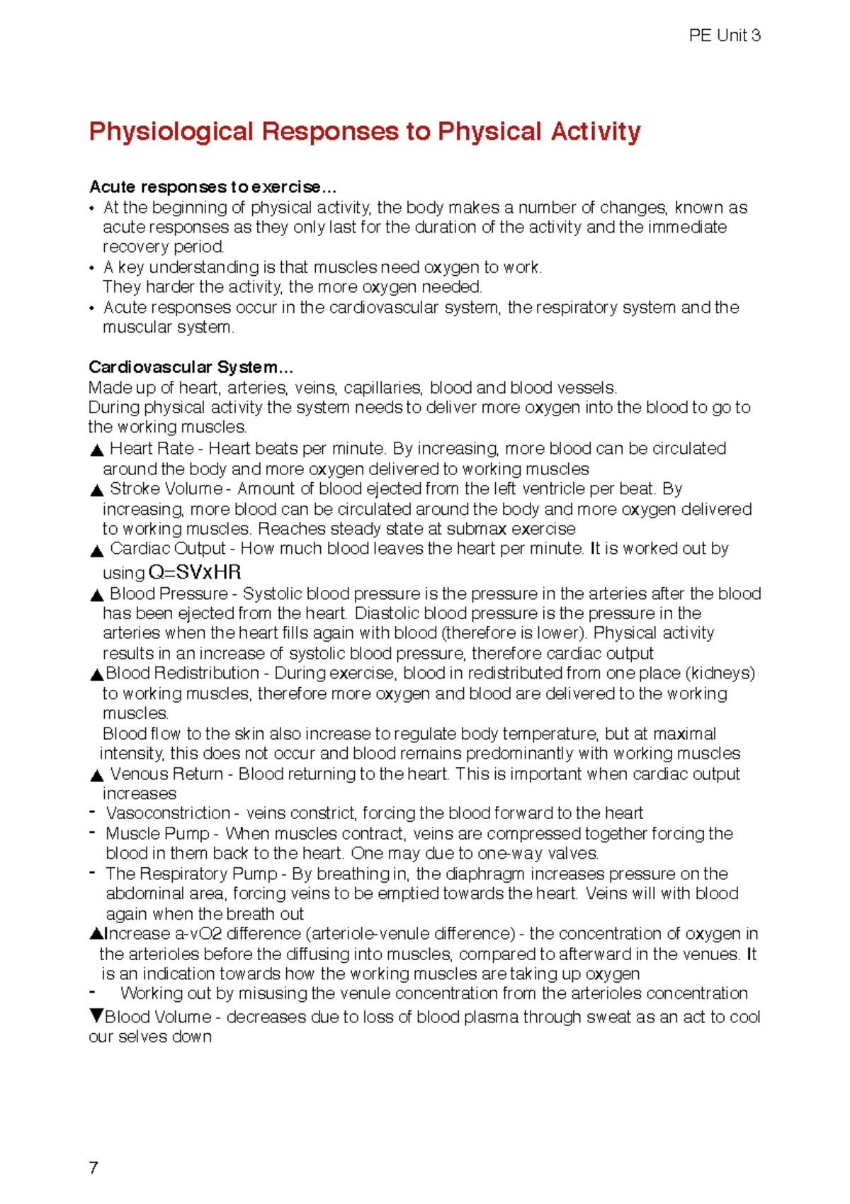 Pdhpe 3U - Physiological Responses to Physical Activity - Physiological ...