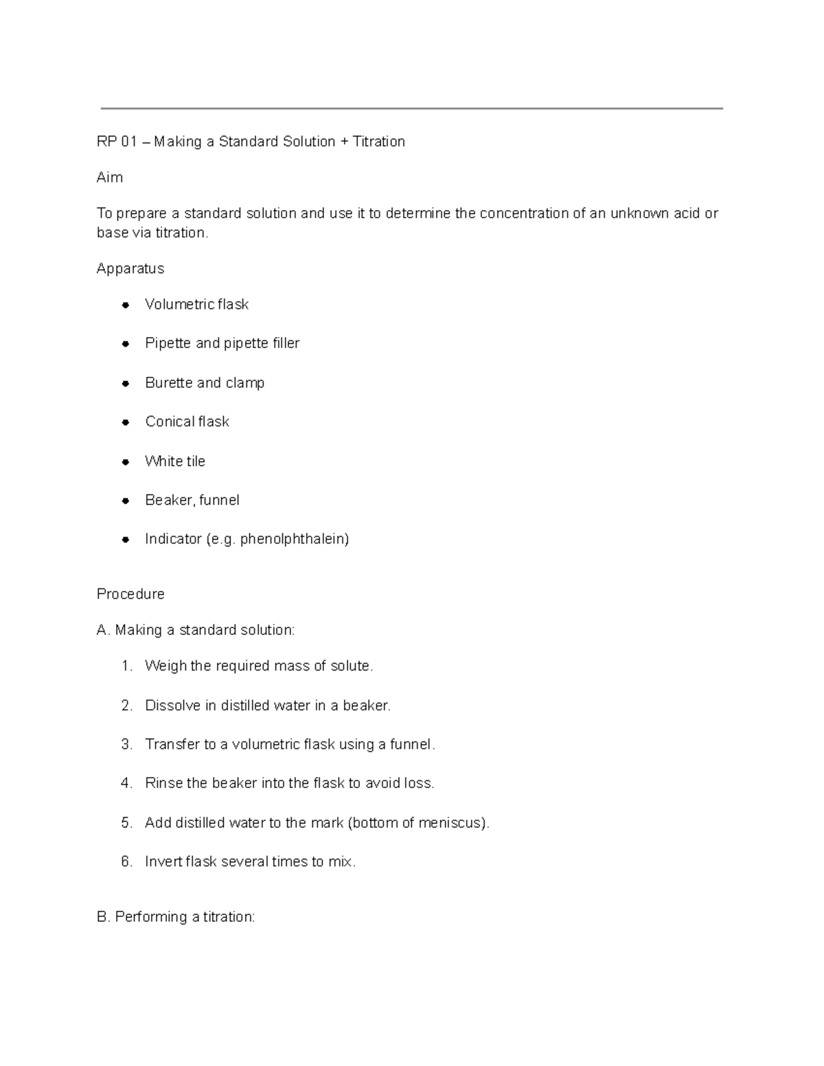 RP AQA - Standard Solutions and Titration Techniques - Studocu