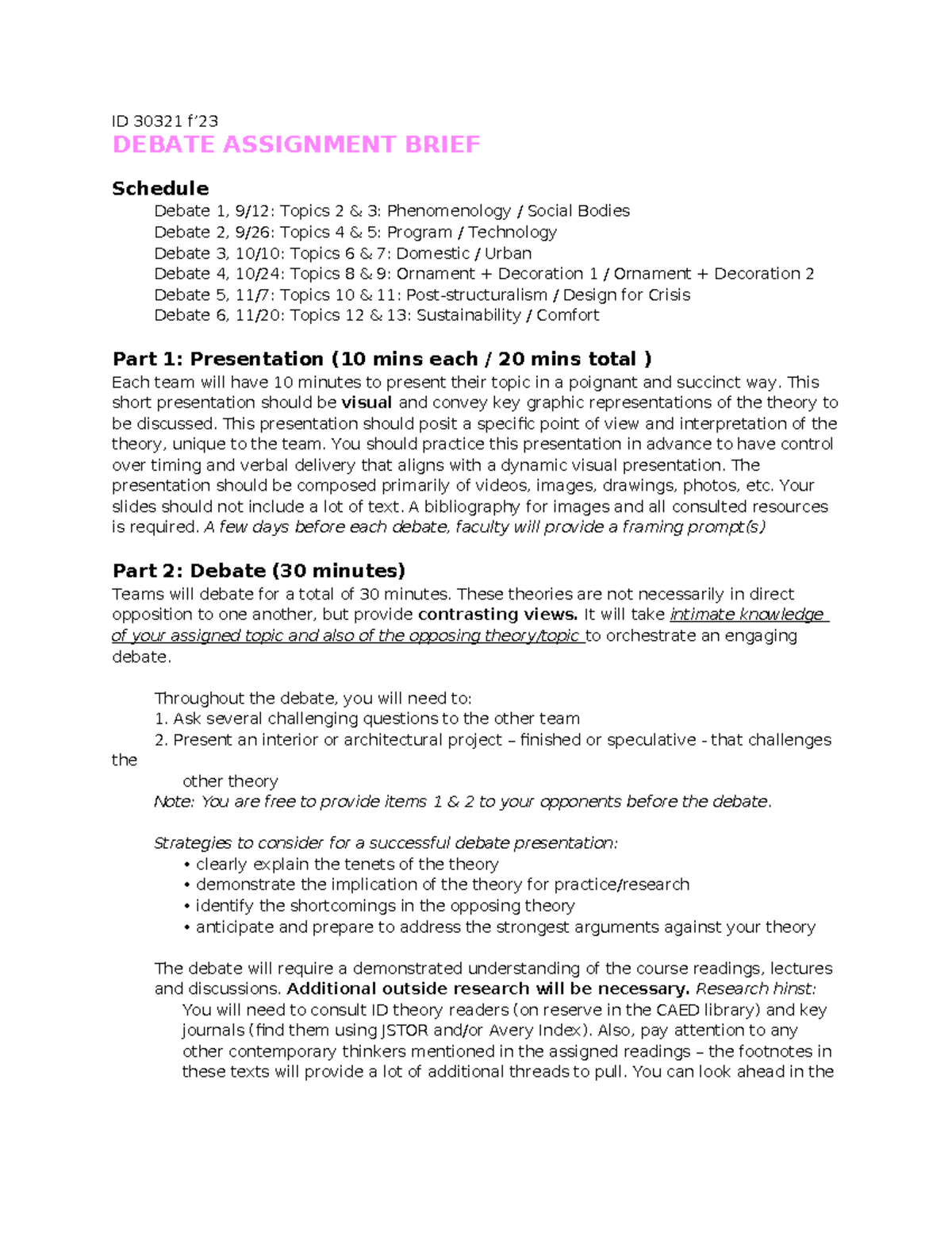 Debate Assignment Brief - ID 30321 f’ DEBATE ASSIGNMENT BRIEF Schedule ...