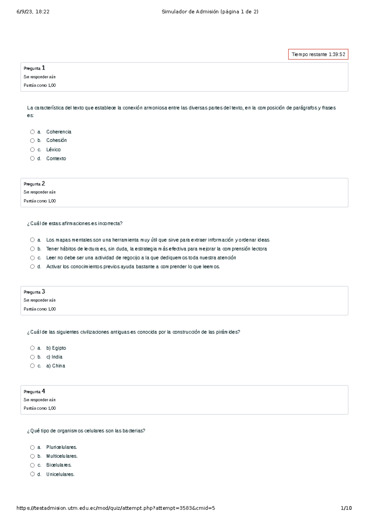 Simulador de Admisión UTM: Preguntas y Respuestas de Ejemplo - Document Preview