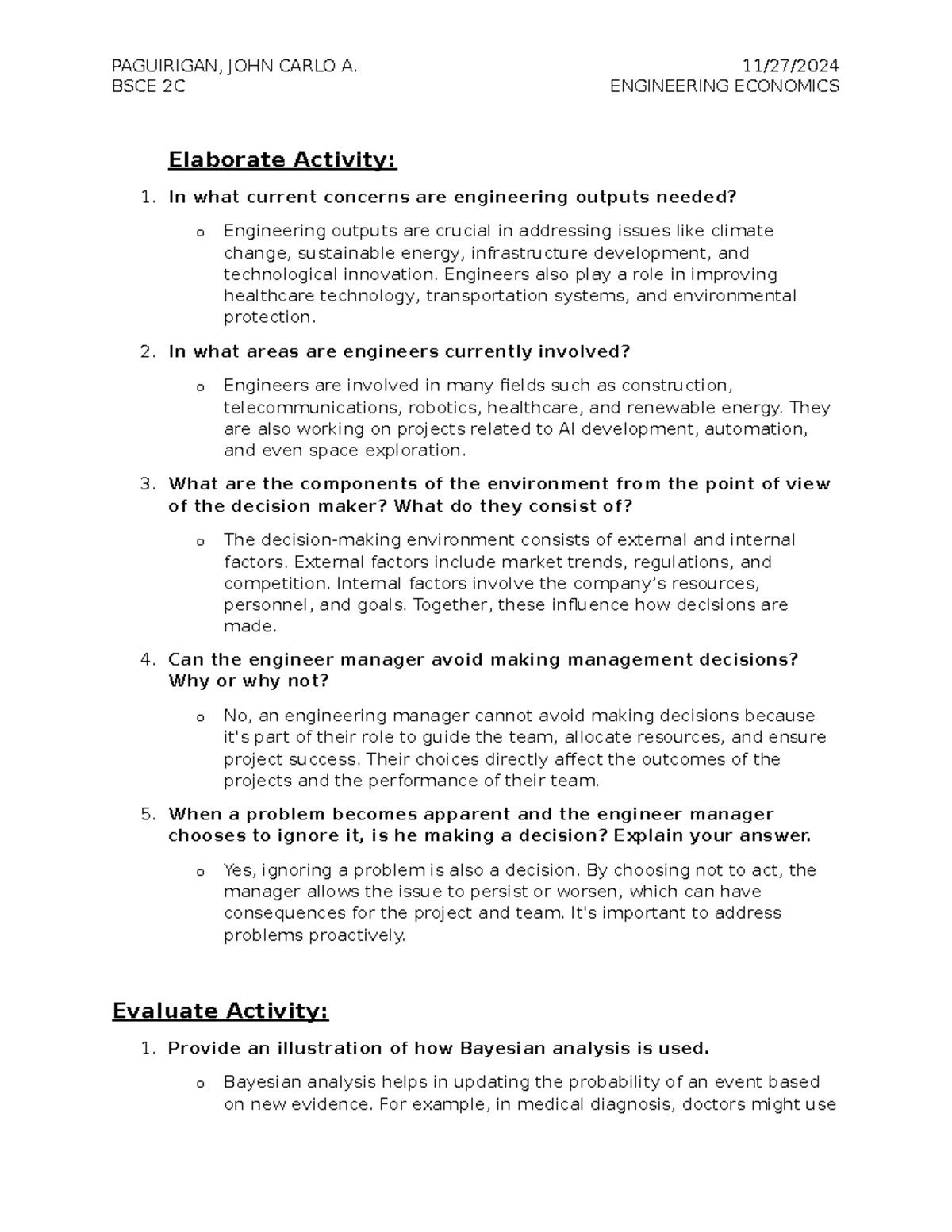 Elaborate Activity for BSCE 2C: Engineering Economics Insights - Studocu