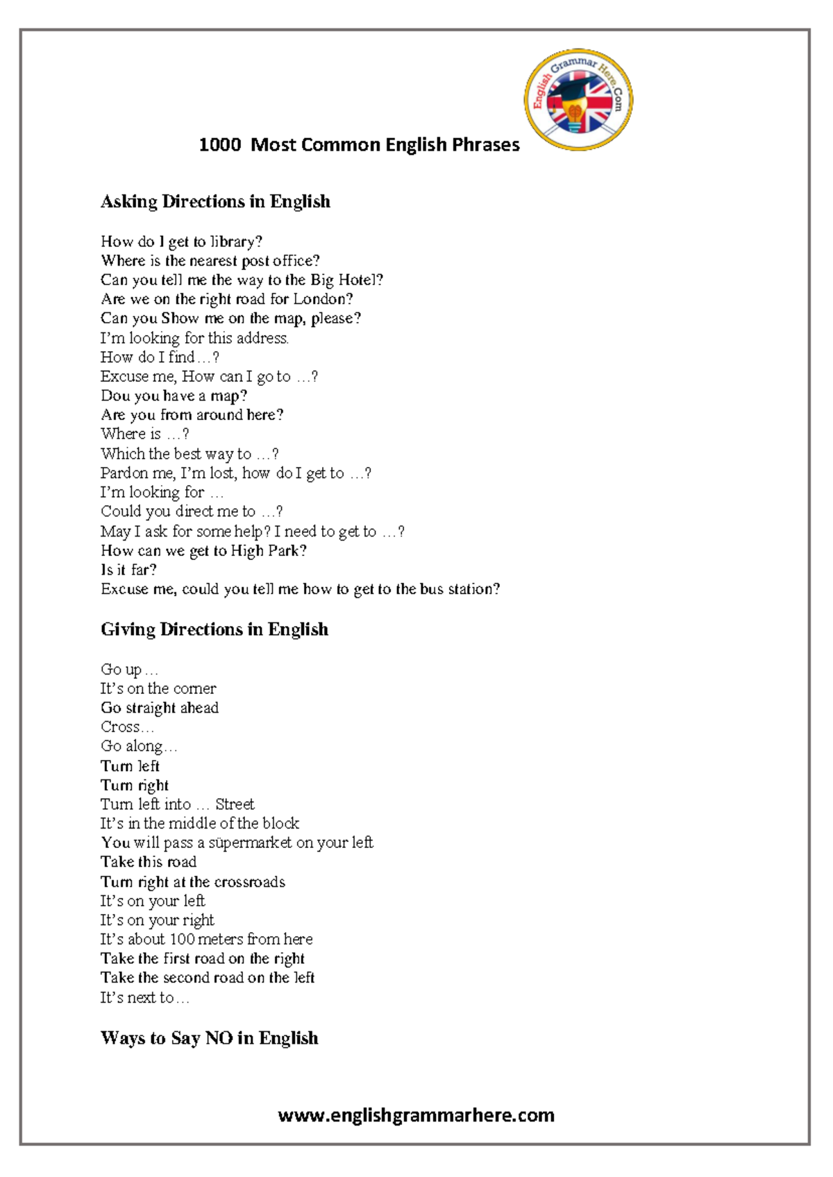 1000 Common English Phrases for Daily Conversations PDF - Studocu
