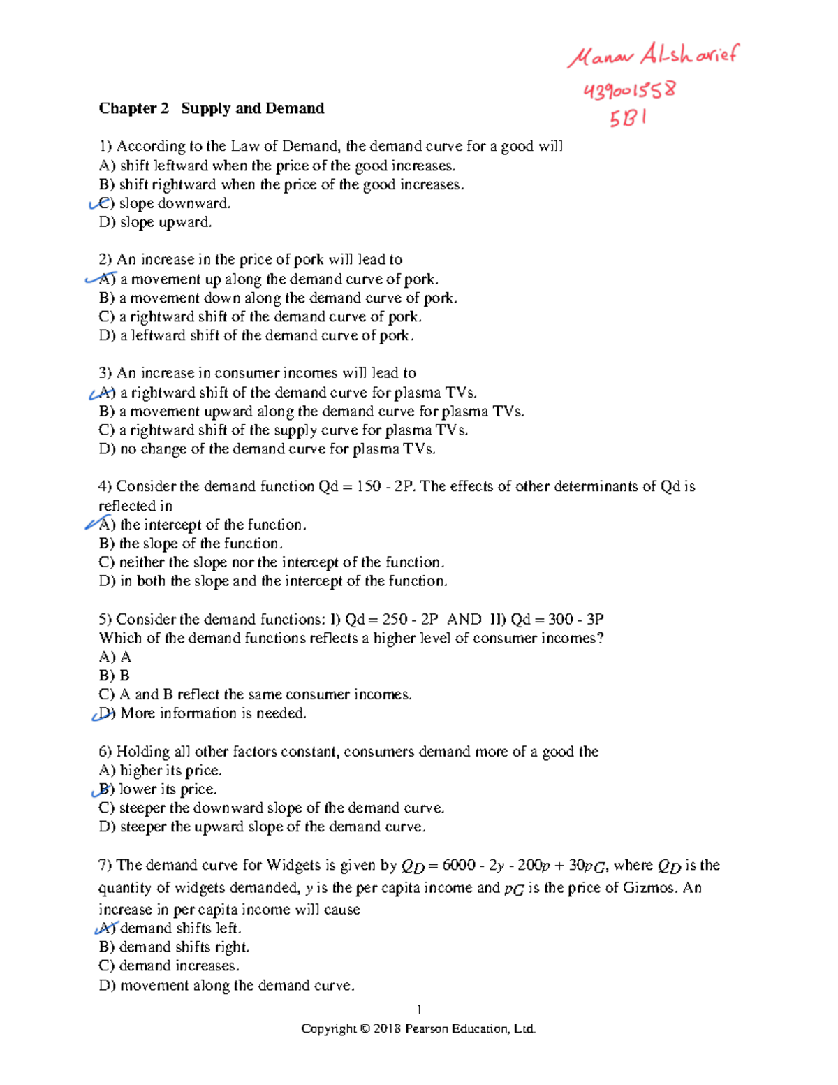 Homework 2(1) - Worksheet - 1 Chapter 2 Supply and Demand According to ...