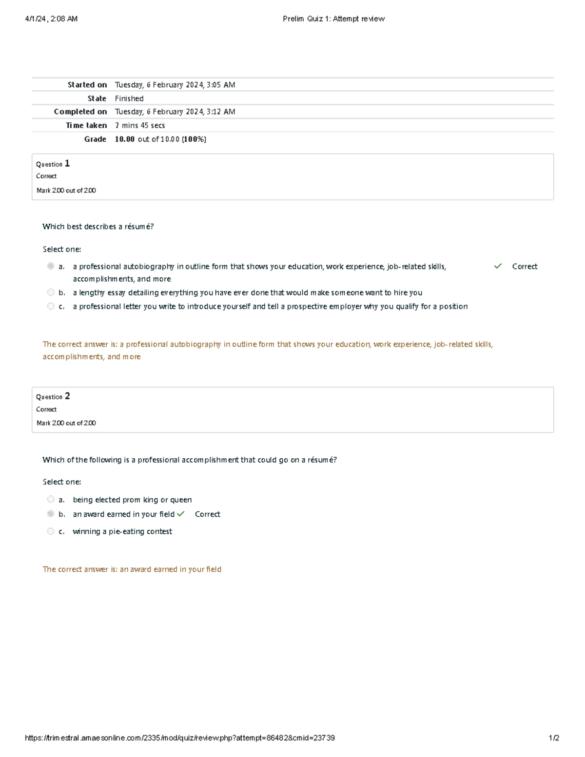 Practicum Prelim Quiz 1 Review: Answers & Grades - Studocu
