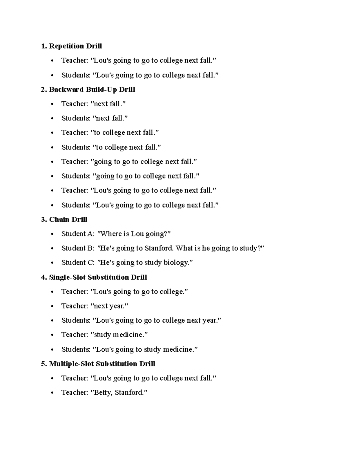 Homework - Repetition and Substitution Drills for Oral Practice - Studocu