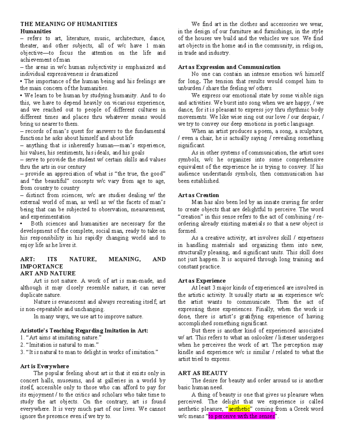 HUM 101 01 - Understanding Art: Nature, Meaning, and Importance - Studocu