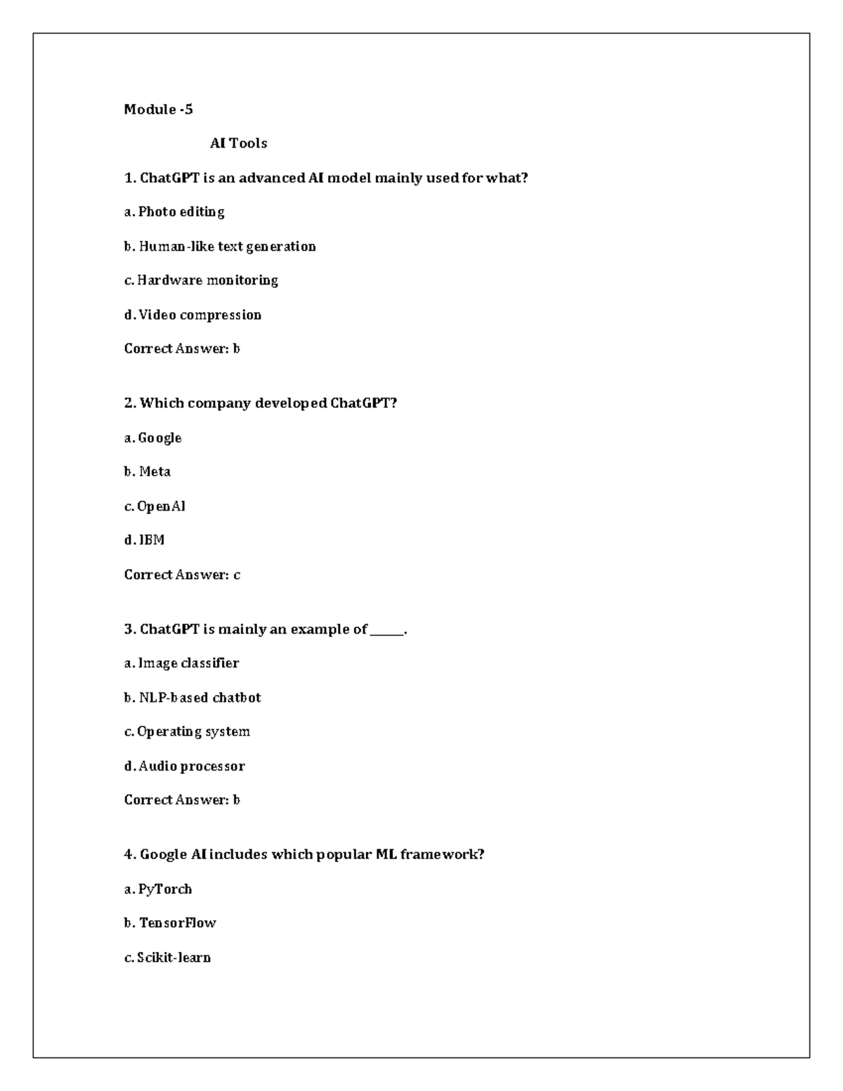 Mod5 AI Tools MCQ Practice Questions and Answers - Studocu