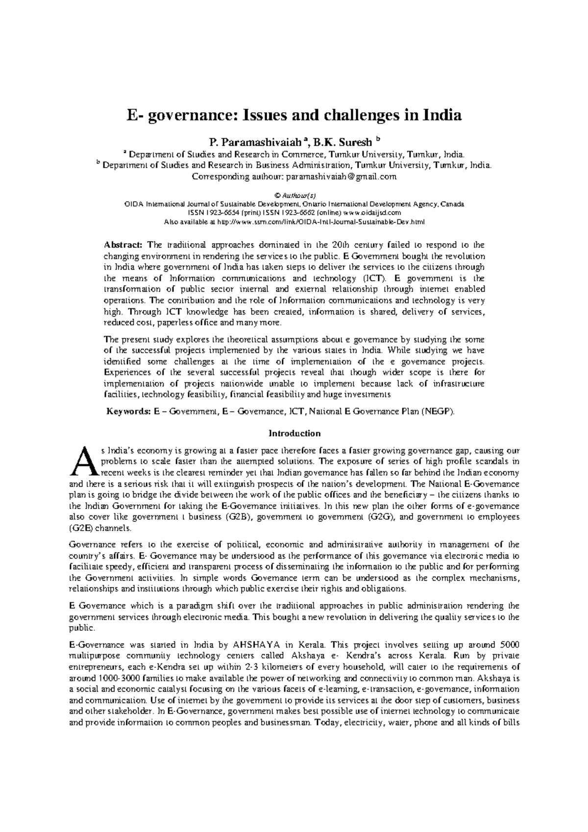 E-Governance in India: Issues and Challenges in Implementation - Studocu