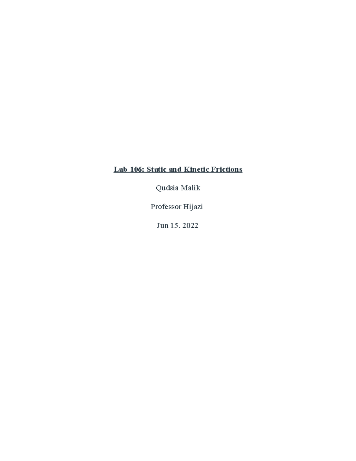 Lab 106: Understanding Static and Kinetic Friction Forces - Studocu