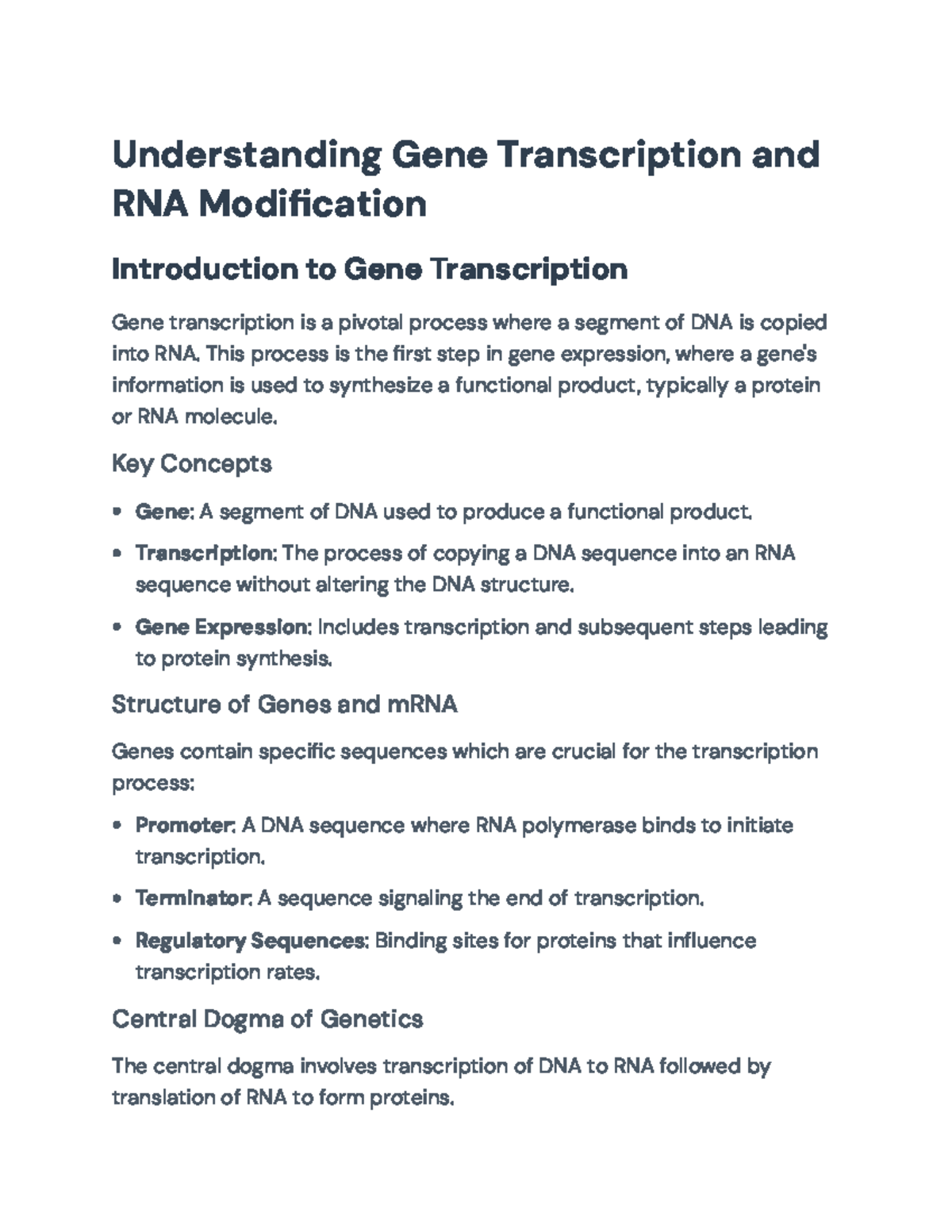 Gene Transcription and RNA Modification Overview: Key Concepts (BIO101 ...