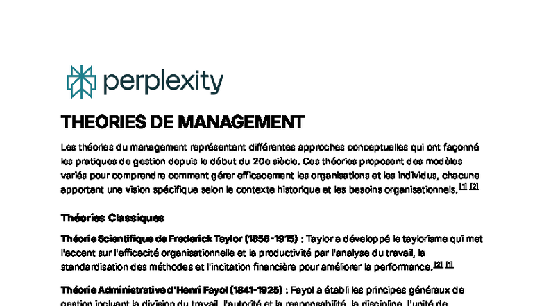 Theories DE Management - Les théories du management représentent ...