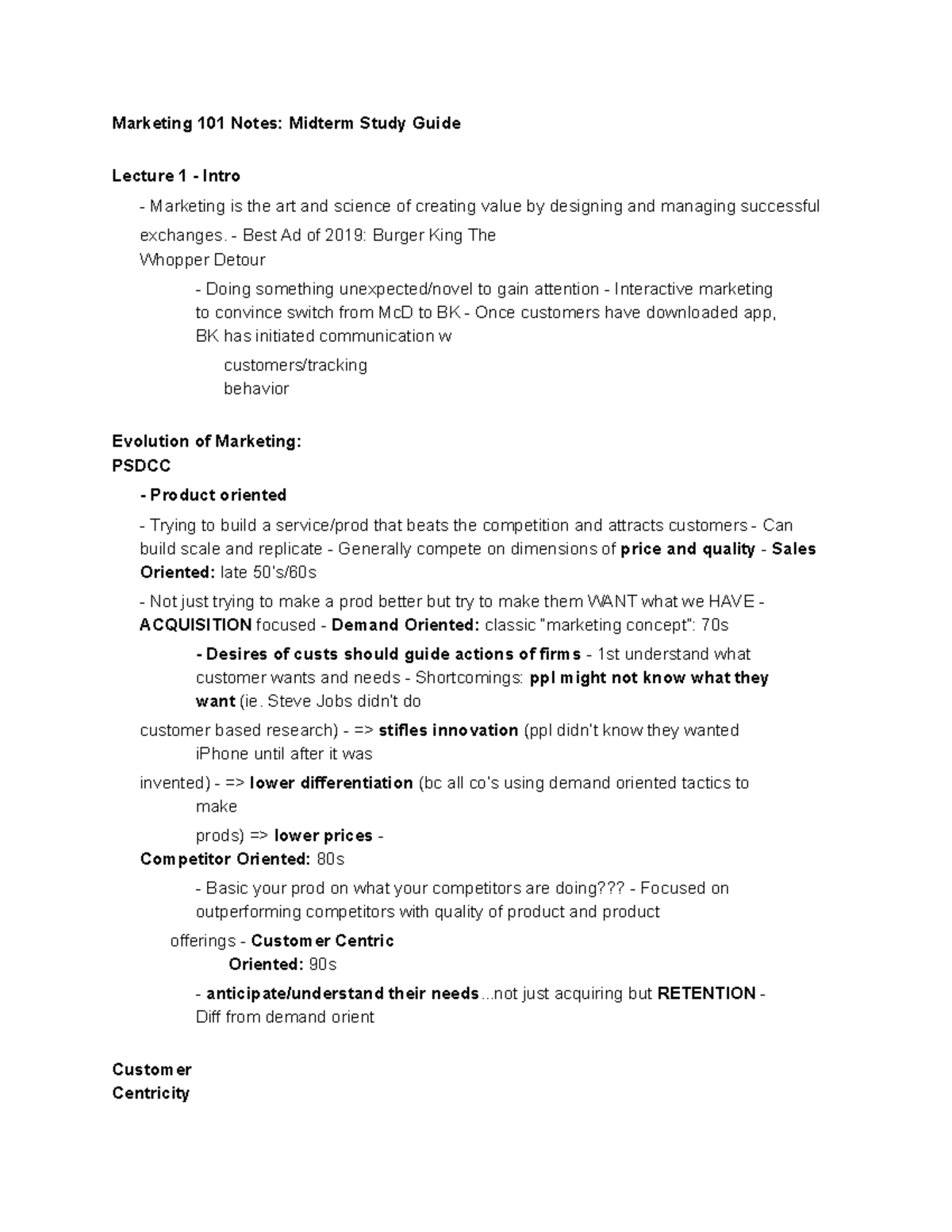 MKTG 101 Midterm Study Guide: Key Concepts and Marketing Evolution ...