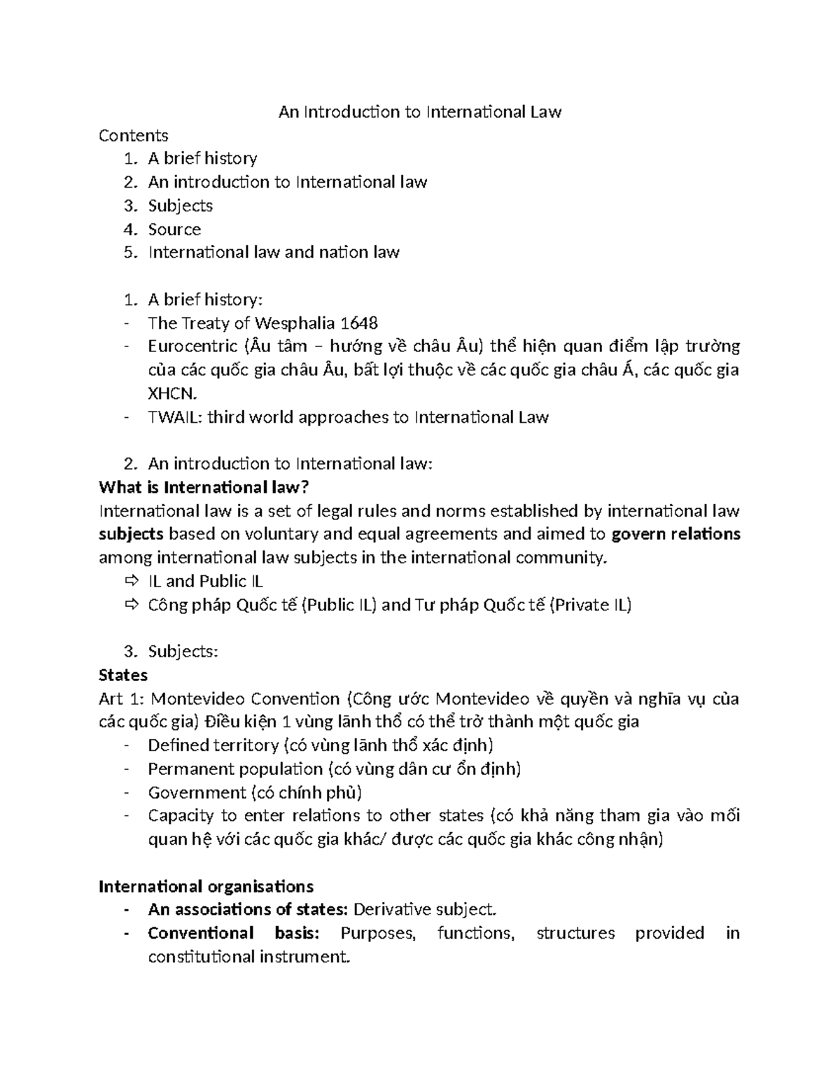 Introduction to Public International Law Overview and Principles - Studocu