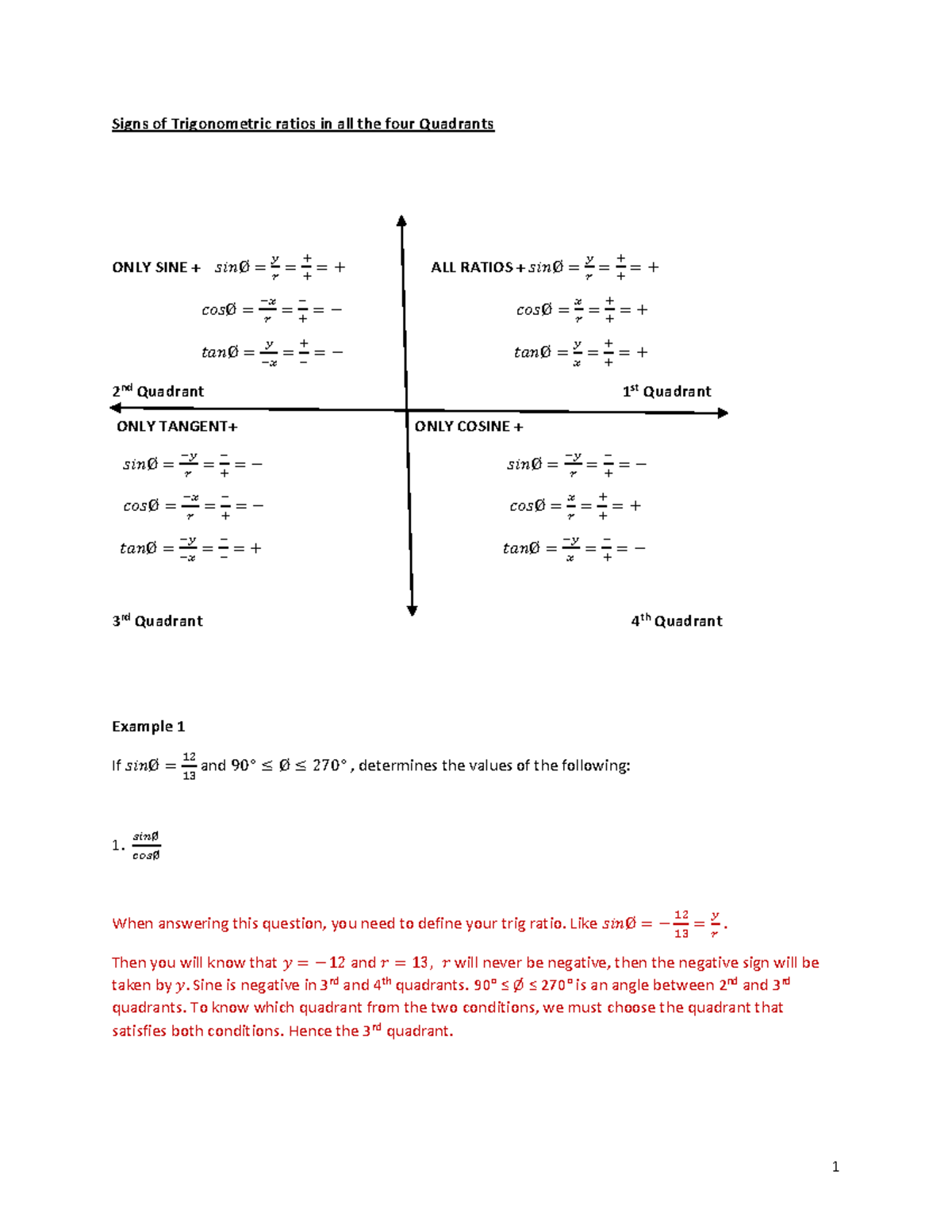 Trigonometry Reduction Notes & Guidelines for Mastery - Studocu