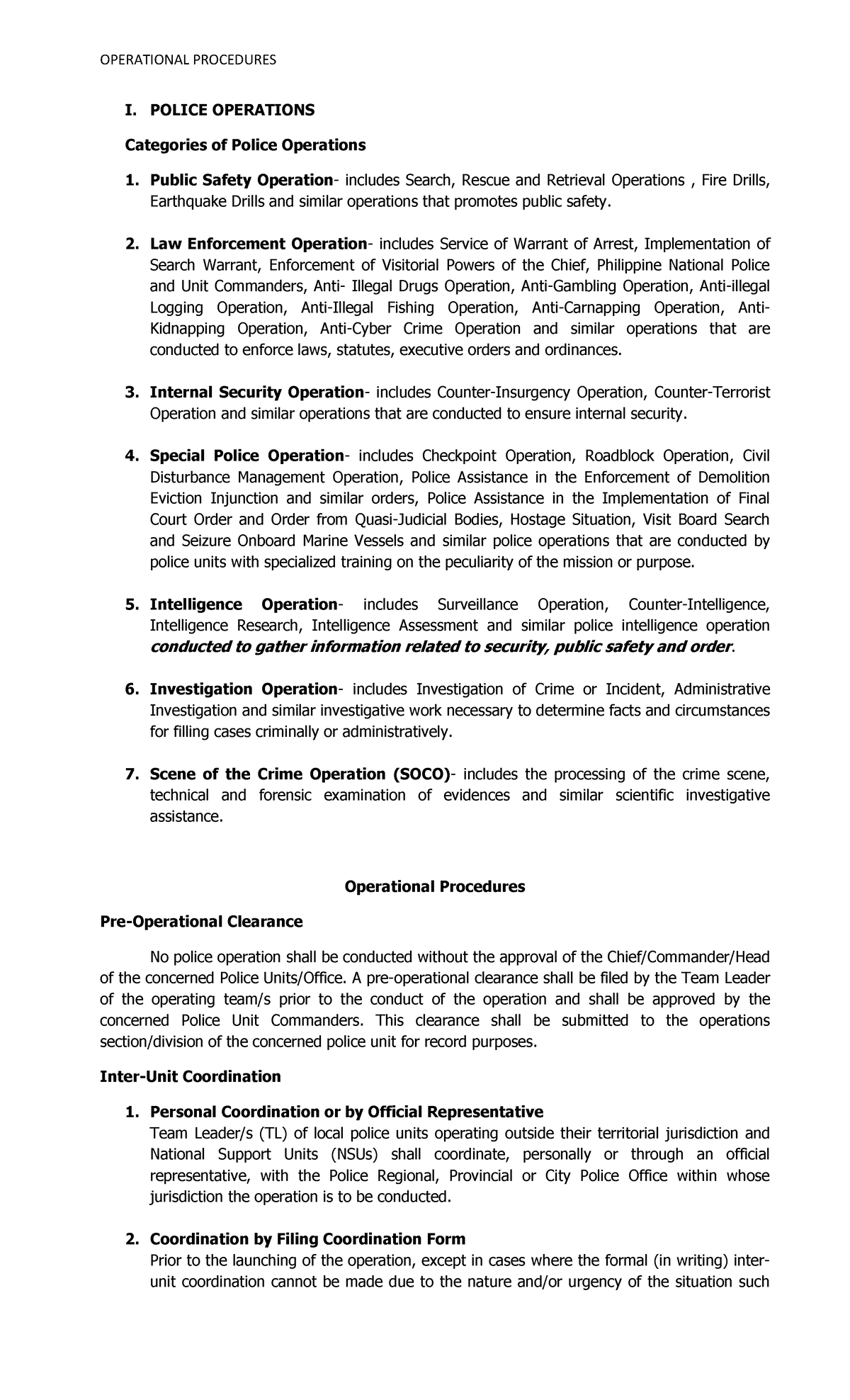 Police Operations Overview and Guidelines: Key Practices and Procedures ...