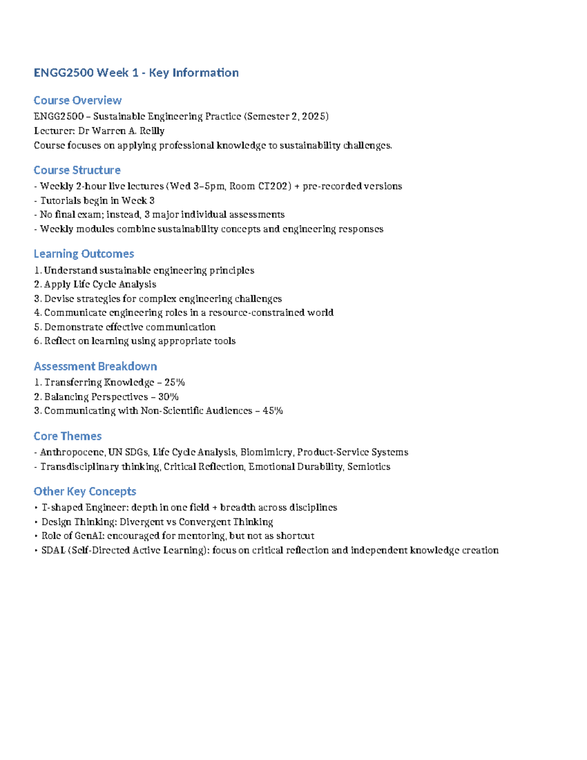 ENGG2500 Week 1 Overview: Sustainable Engineering Principles and ...