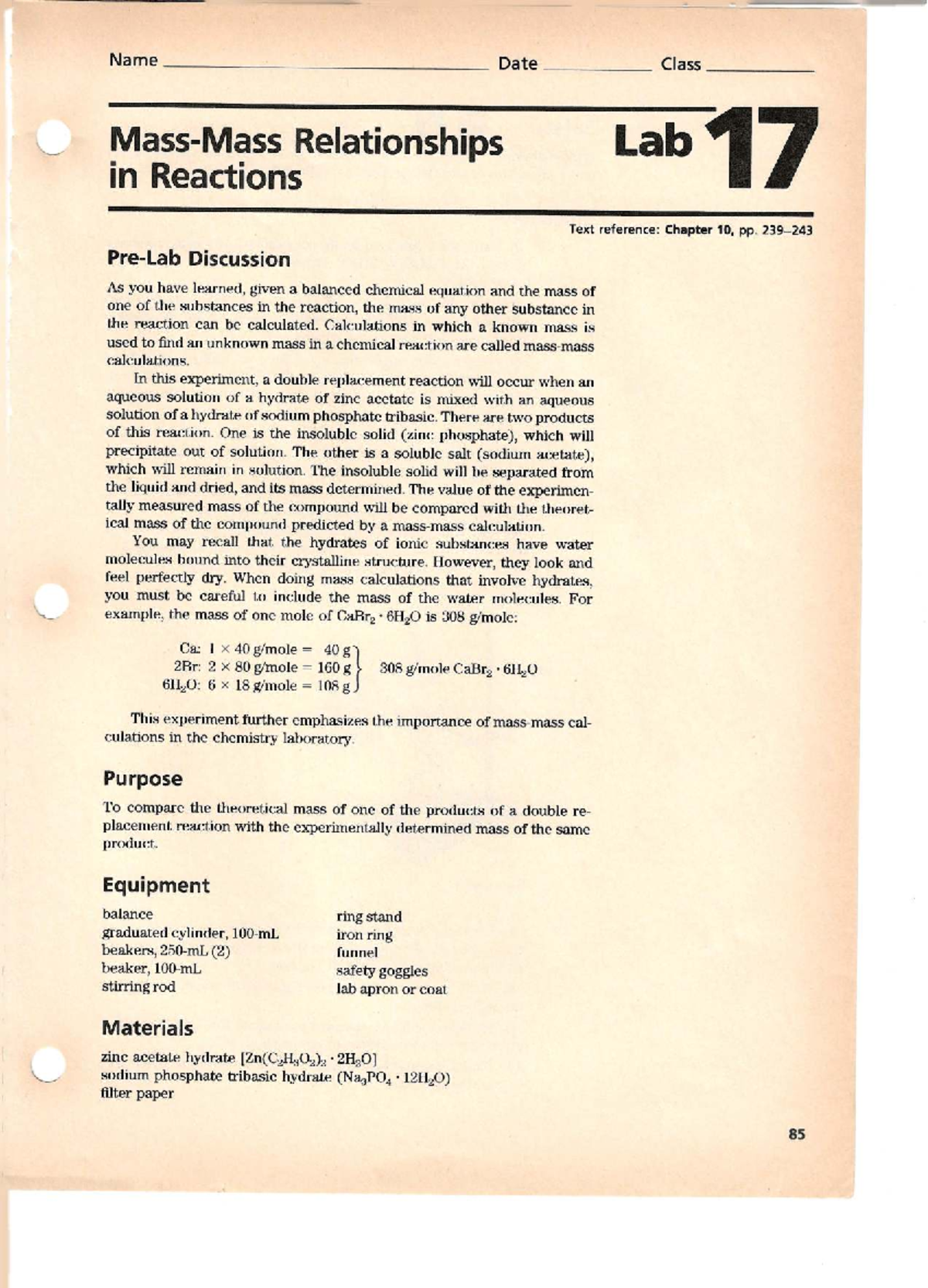 Lab 17: Stoichiometry of Double Replacement Reactions - Studocu