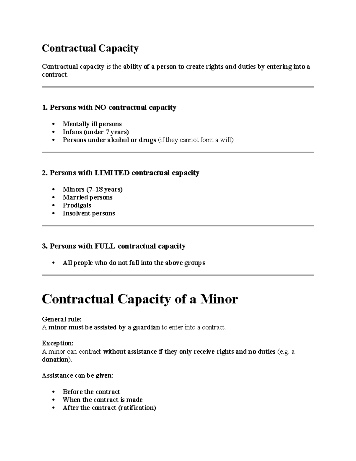 Contractual Capacity Overview - Ber 2 Unit 2 Notes - Studocu