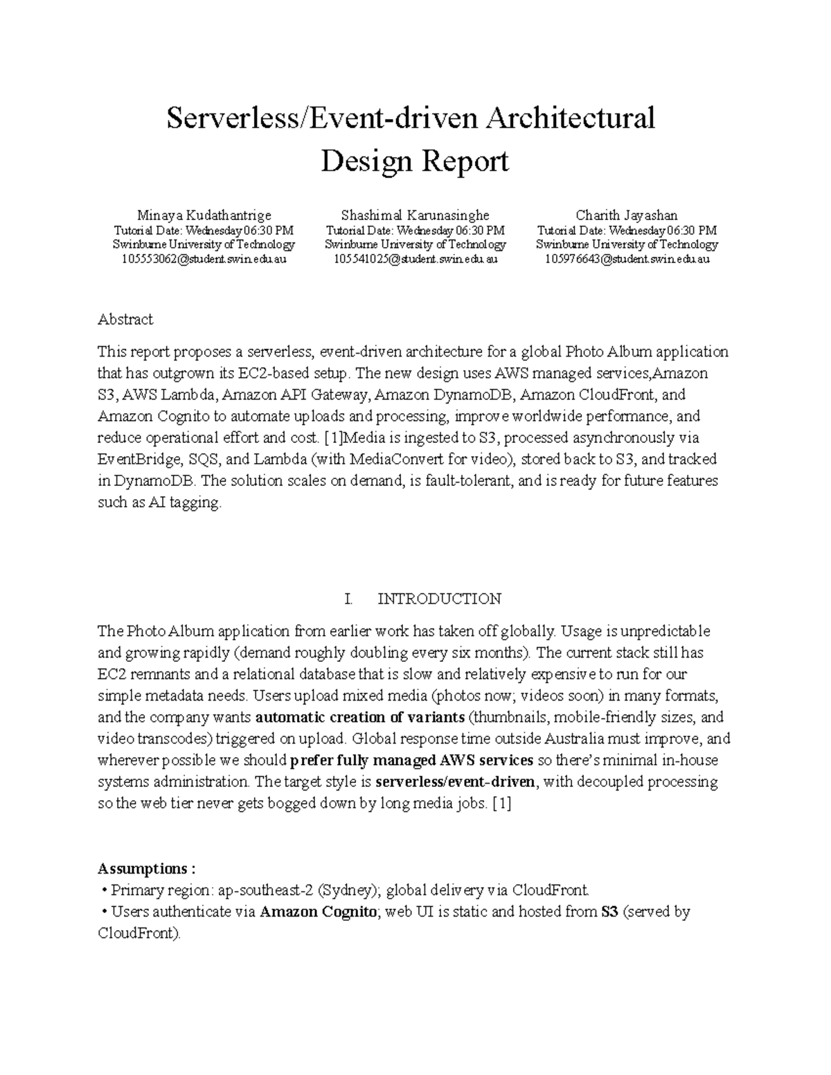 Serverless Architecture Design for Global Photo Album App - COS2001 9 ...